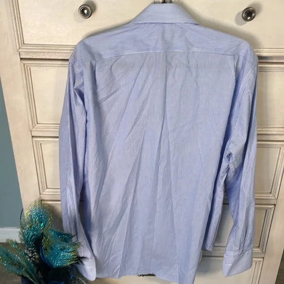 Mens Ralph Lauren pinstripe blue button down shirt classic fit size 16 - Picture 4 of 6
